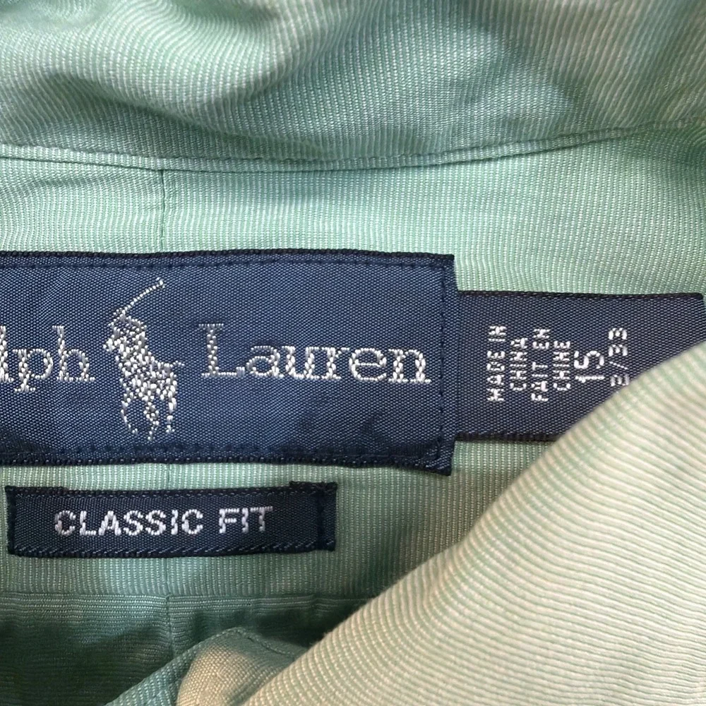 Polo Ralph Lauren Men Green Classic Fit LS Shirt Size 15 32/33